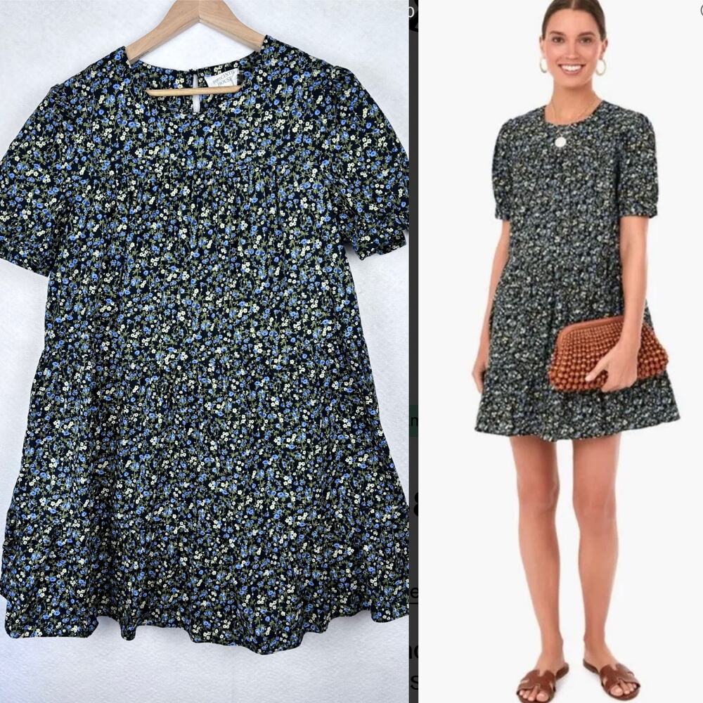 Floral Tiered Midi Dress in Black & Blue